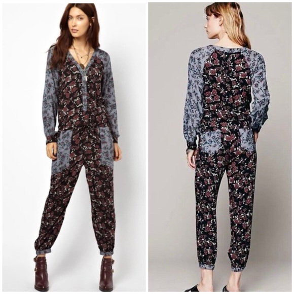 Free People Womens Sheila Floral Jumpsuit Romper Long Sleeve Lightweight Medium‎ - Picture 1 of 16